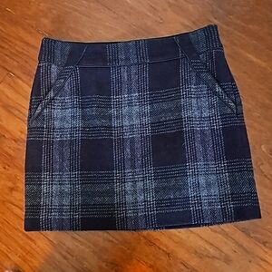 Ann Taylor Loft size 10P wool blend plaid skirt burgundy and gray